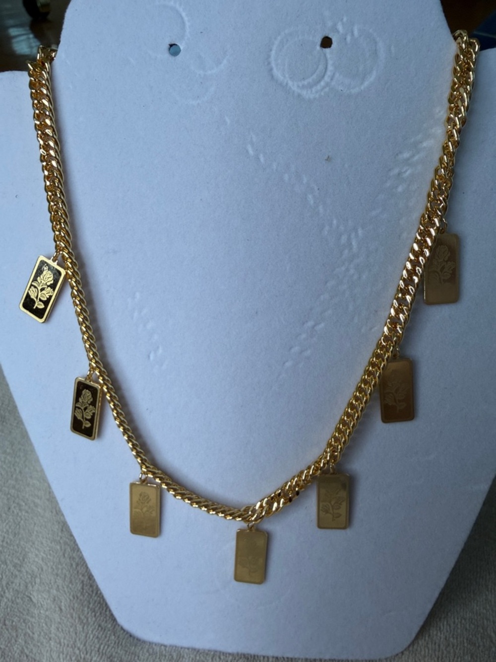 Dubai Gold  Floral Rectangle Charm Chain Necklace - Women Jewelry